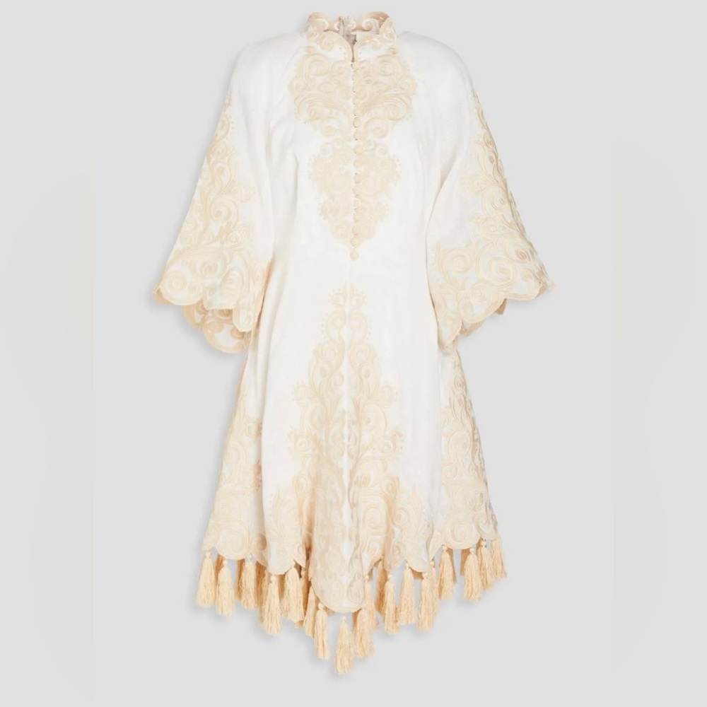 Zimmermann dress sz 2 (US 8) white linen with cream detailed stitching NWT